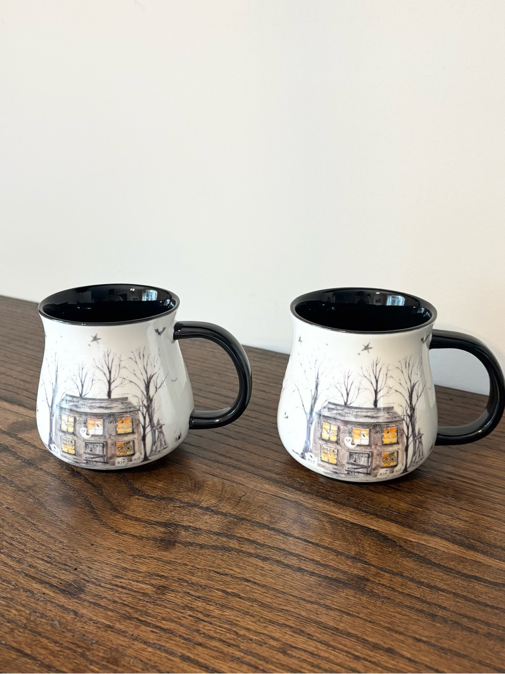 NEW Set of 2 Potter's Studio Halloween Haunted House Ceramic Mug Witch & Ghosts
